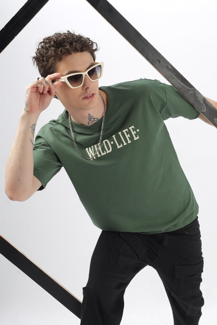 Wild Life Printed Green T-Shirt Ilyzly