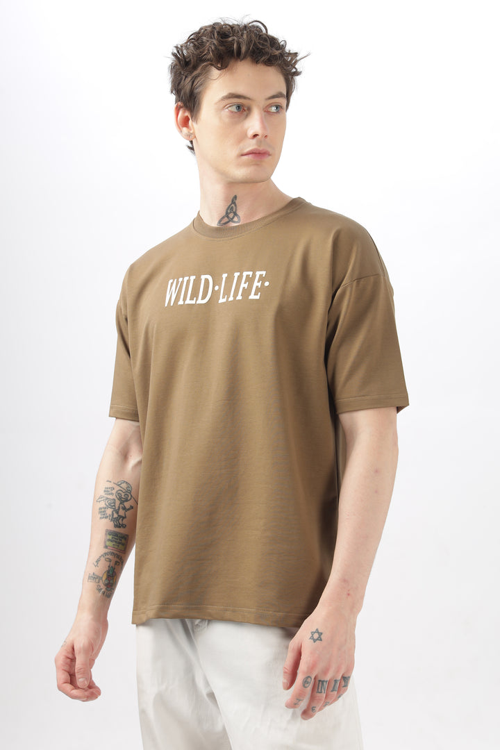 Wild Life Printed Khaki T-Shirt Ilyzly