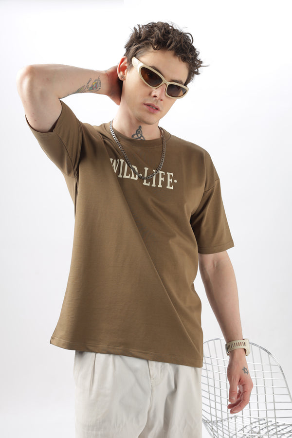 Wild Life Printed Khaki T-Shirt Ilyzly