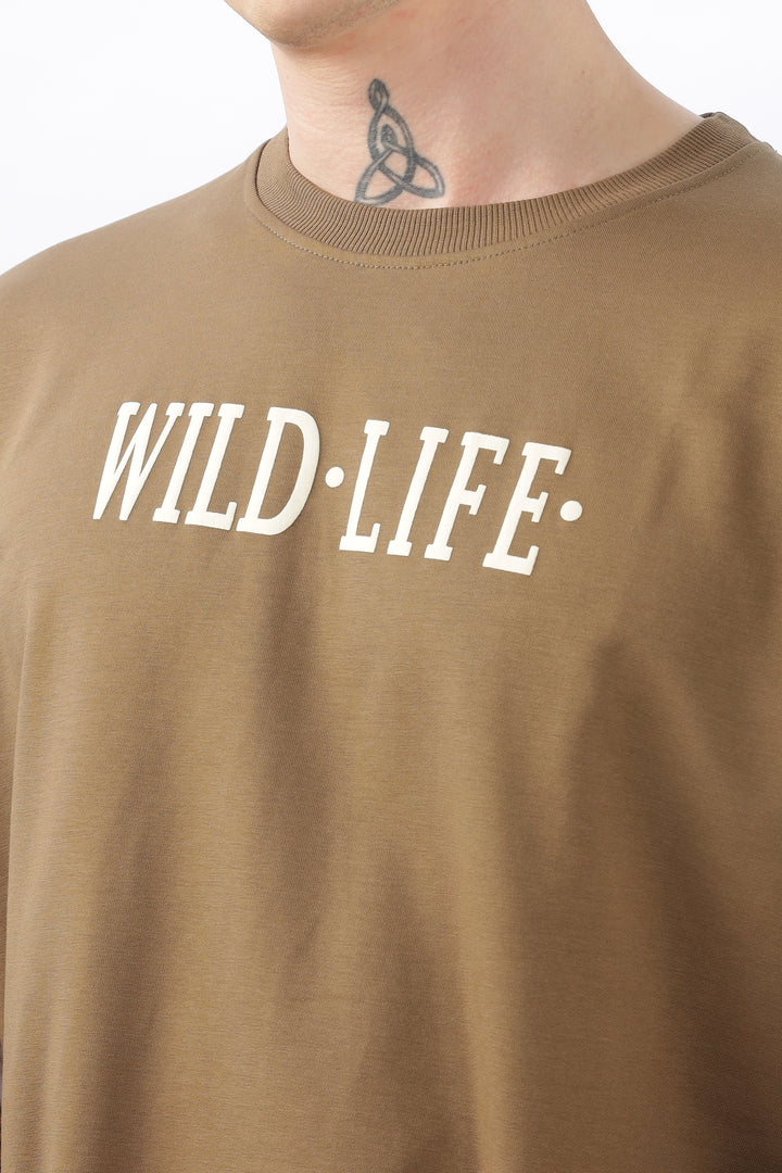 Wild Life Printed Khaki T-Shirt Ilyzly