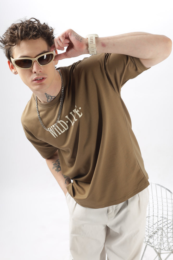 Wild Life Printed Khaki T-Shirt Ilyzly