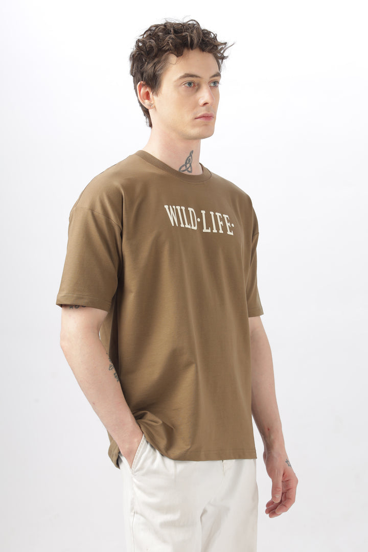 Wild Life Printed Khaki T-Shirt Ilyzly