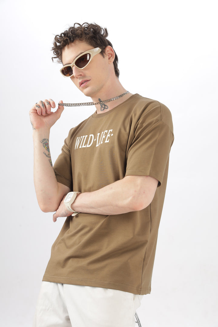 Wild Life Printed Khaki T-Shirt Ilyzly