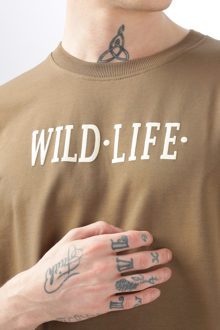 Wild Life Printed Khaki T-Shirt Ilyzly