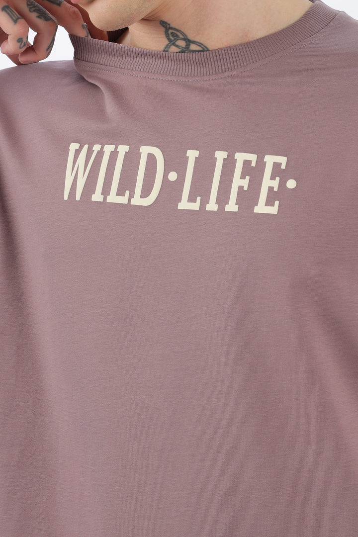 Wild Life Printed Purple T-Shirt Ilyzly