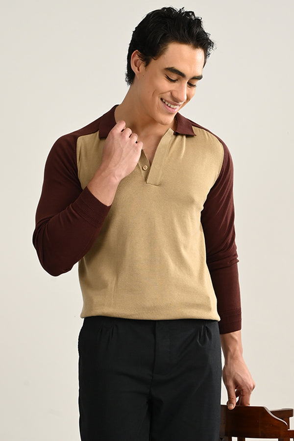 Polo BROWN & BEIGE Full Sleeve T-Shirt