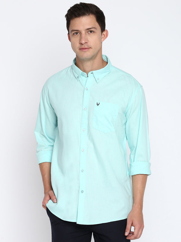 Aqua Blue Linen Long Sleeve Shirt For Men